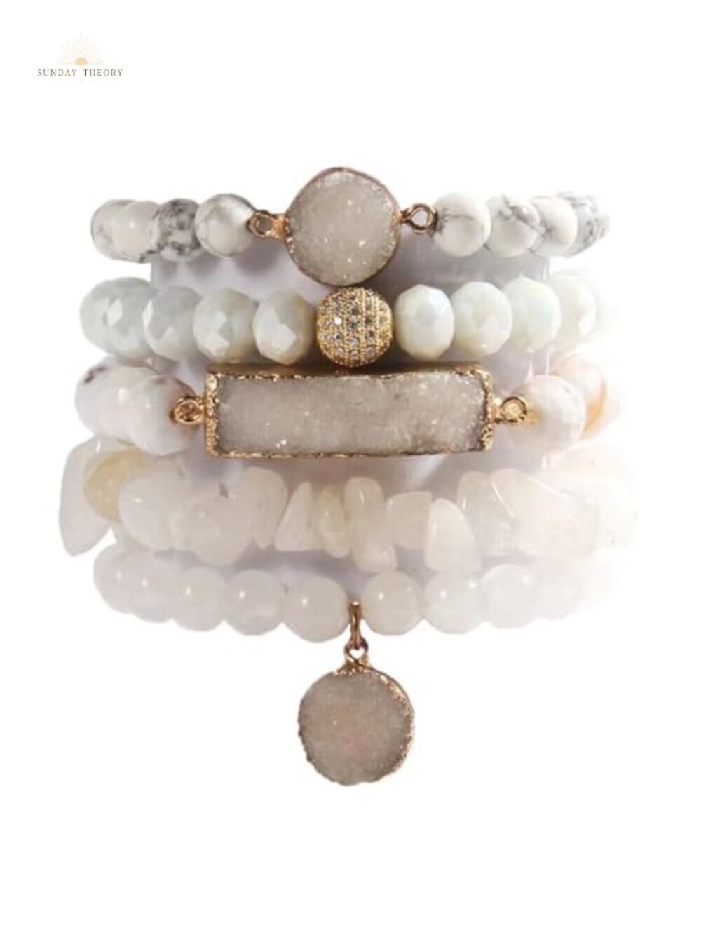 5 Pcs Natural Stone Beaded Bracelets Set Boho Healing Stretch Bracelets for